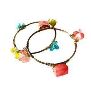 Set of 2 Handmade Gold Wire Wrap Bracelets**